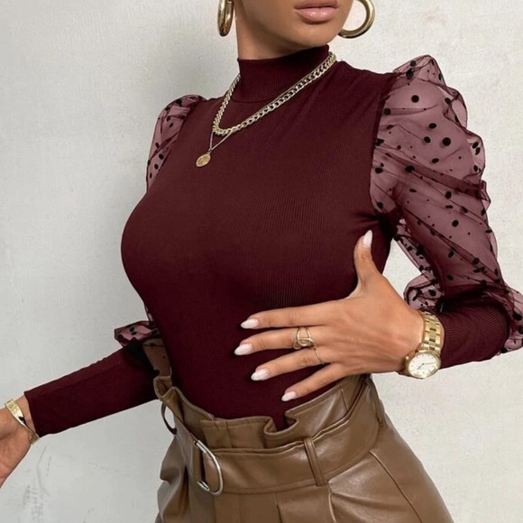 Black mesh dot sleeve bodysuit - Picture 9 of 16